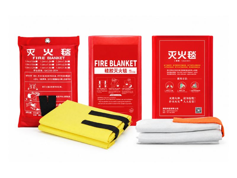 Fiberglass fire blanket in emergency pouch